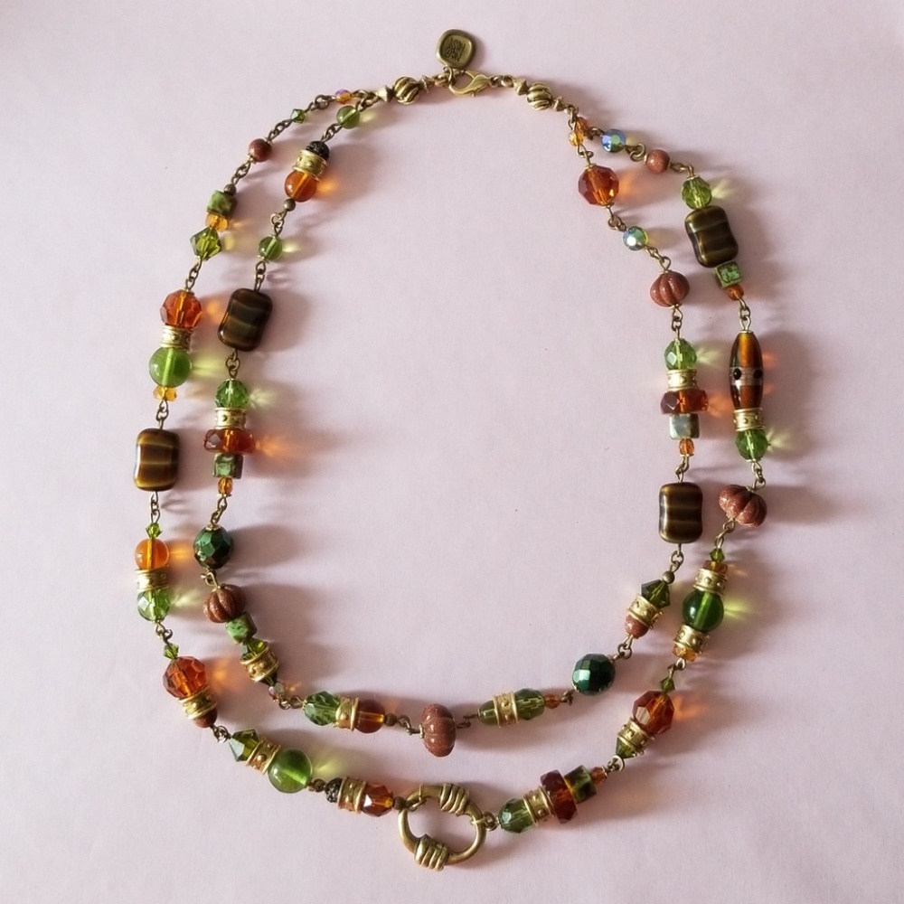 Double layer beaded necklace! Sunstone tiger's eye